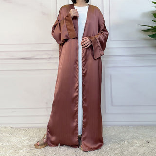 1439# New Fashion Satin Long Shiny Silver Abaya Muslim Woman Batwing Wide Split Sleeves