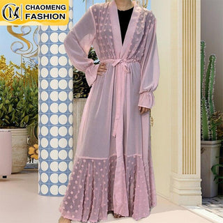 1820#Women Lovely Kaftan Modest Kimono Chiffon Open Abaya Dubai Turkey Islamic Clothing - CHAOMENG MUSLIM SHOP